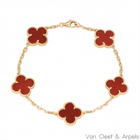 Van Cleef & Arpels Yellow Gold Carnelian Vintage Alhambra Bracelet VCARD35500